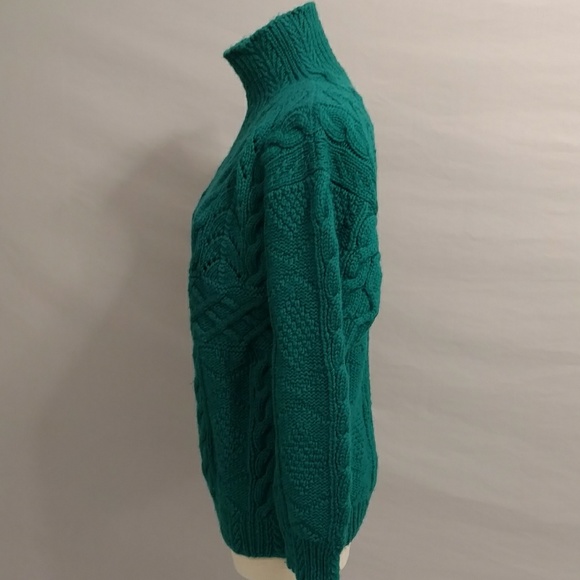 Hand-knit Deep Emerald Green Sweater Great Quality Tunic Length Soft Wool Mock - Picture 3 of 8